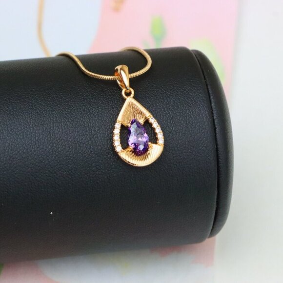 "Teardrop Purple Pendant with Dazzling Accents in Gold Finish, XPPT1690 - Picture 13 of 13